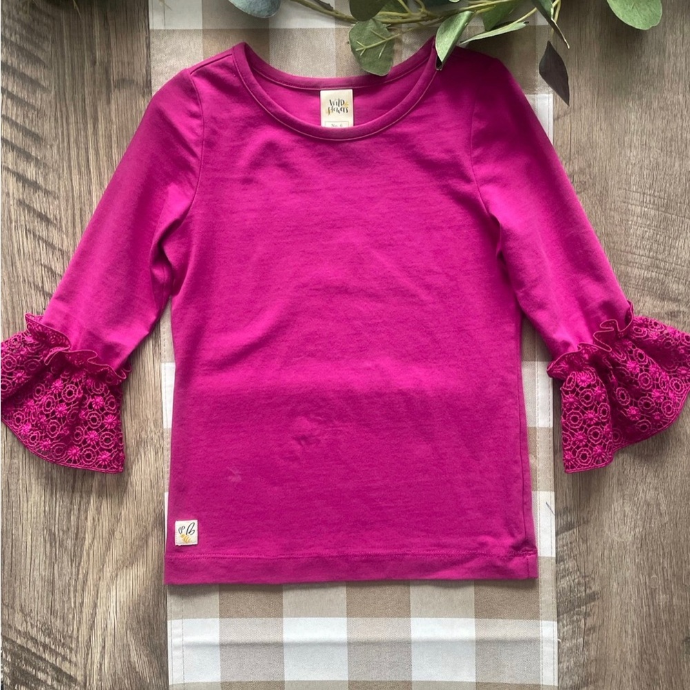 Wildflowers Fuchsia Lace Sleeve Long Tee